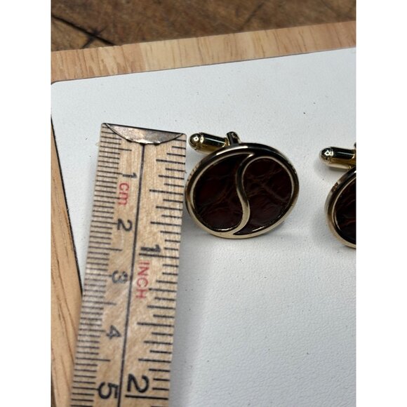 Haberdasher SWANK Brown Cuff Link Slides Collection, Retro Alligator Print Vinta - Picture 4 of 5